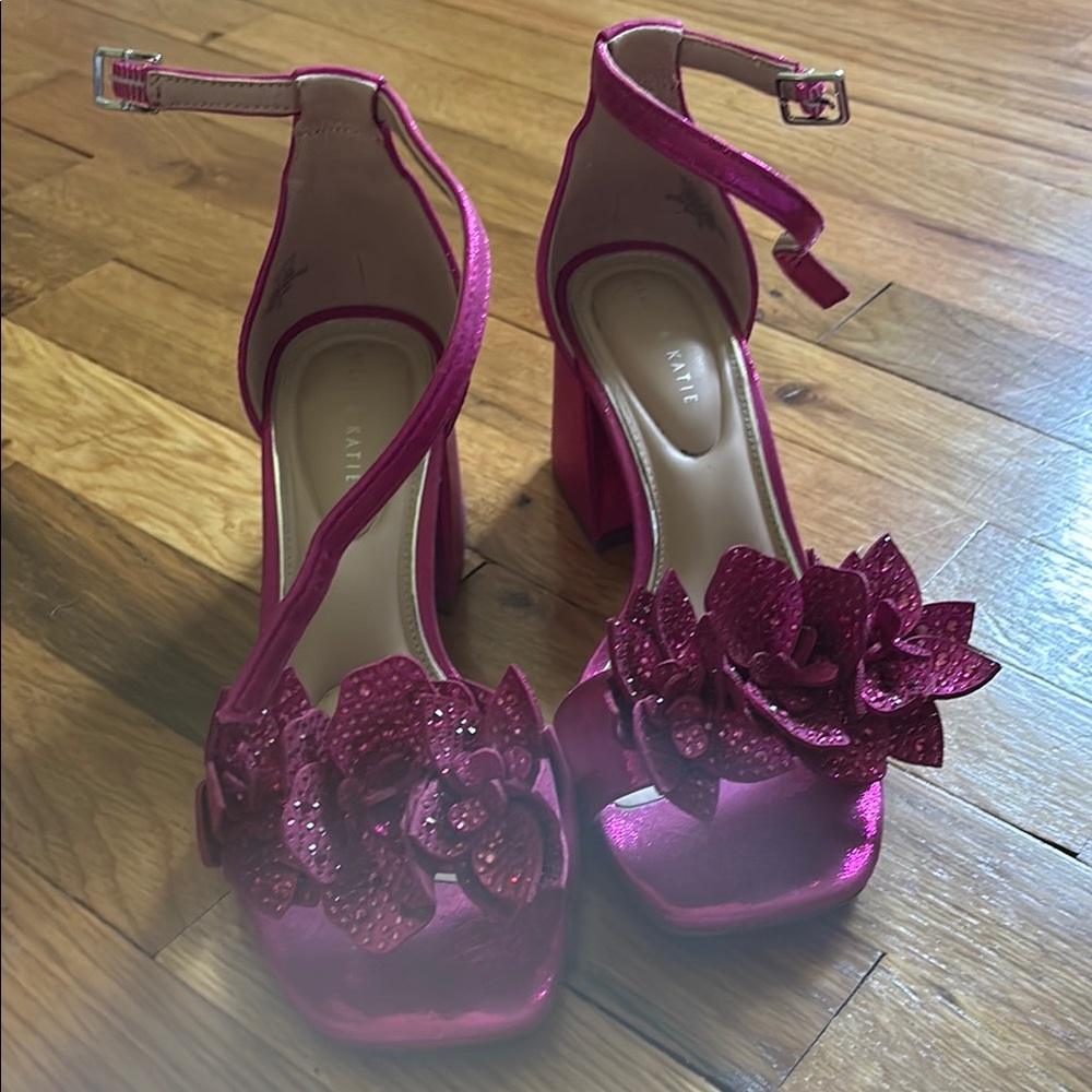 Kelly & Katie Pink Slingback Heels Floral Embellishments